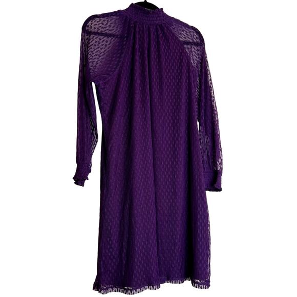 Nina Leonard Chiffon Kjole Trapeze Shift Dress Women Large Purple Lace Coquette - Picture 3 of 16
